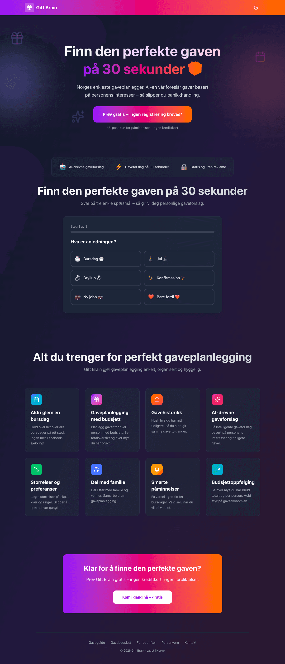 Quiz steg 1: Velg anledning